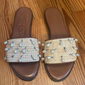 J Crew woven faux-raffia sandals with pearls